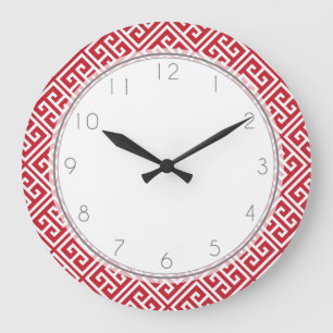 Cranberry Red Greek Key Patroon Grote Klok
