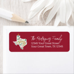 Cranberry Red Joy Holiday Leaves Texas Shape Etiket