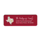 Cranberry Red Joy Holiday Leaves Texas Shape Etiket (Voorkant)