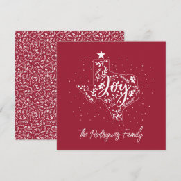 Cranberry Red Joy Holiday Leaves Texas Shape Feestdagenkaart