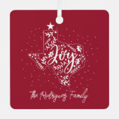Cranberry Red Joy Holiday Leaves Texas Shape Metalen Ornament (Voorkant)