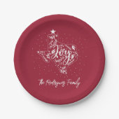 Cranberry Red Joy Holiday Leaves Texas Shape Papieren Bordje (Voorkant)