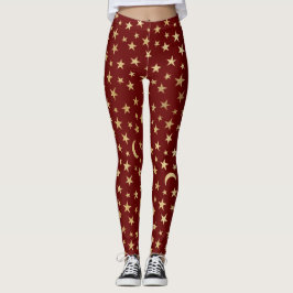Cranberry Red met goudoliestars en moons Leggings