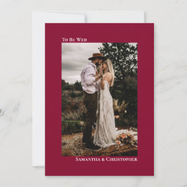 Cranberry Red Minimalist Vertical Photo Wedding Kaart