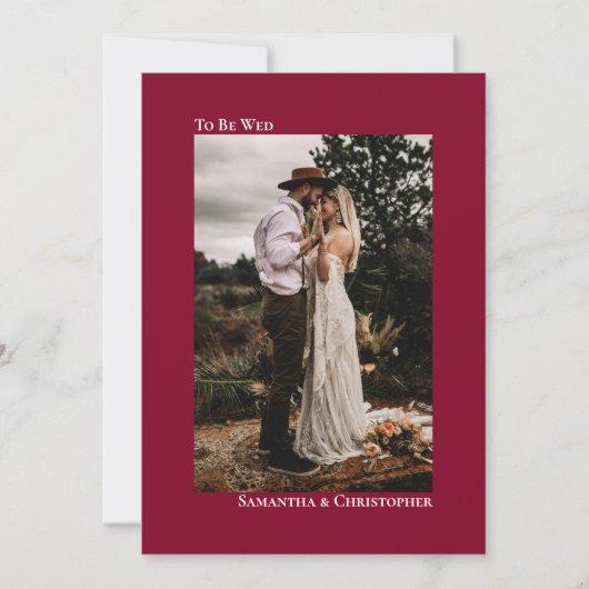 Cranberry Red Minimalist Vertical Photo Wedding Kaart (Voorkant)