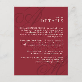 Cranberry Red Modern Edge Elegant Monogram Details Informatiekaartje