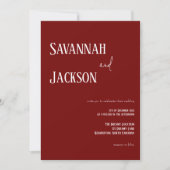 Cranberry Red Modern Elegant Wedding Invitation Kaart (Voorkant)