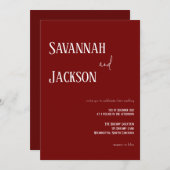 Cranberry Red Modern Elegant Wedding Invitation Kaart (Voorkant / Achterkant)