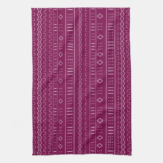 Cranberry Red Modern Mudcloth Pattern Theedoek (Verticaal)
