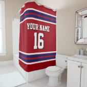 Cranberry Red Navy White Stripes Sports Jersey Douchegordijn (In situ)