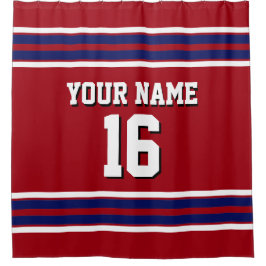 Cranberry Red Navy White Stripes Sports Jersey Douchegordijn