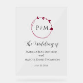 Cranberry Red Simple Heart Wreath Wedding Acryl Bord (Voorkant)
