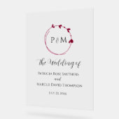 Cranberry Red Simple Heart Wreath Wedding Acryl Bord (Hoek)