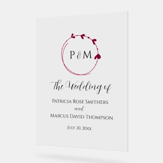 Cranberry Red Simple Heart Wreath Wedding Acryl Bord (Hoek)