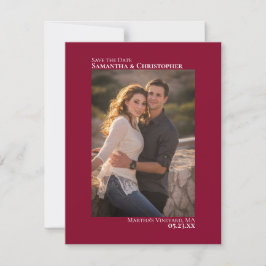 Cranberry Red Vertical Photo Minimalist Weddenscha Save The Date