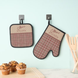 Cranberry Red, White and Tan  Ovenwant & Pannenlap Set