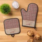 Cranberry Red, White and Tan Ovenwant & Pannenlap Set (Top down)