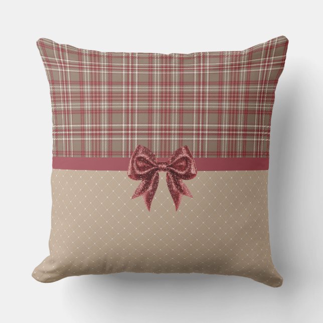Cranberry Red, White and Tan Plaid Kussen (Voorkant)