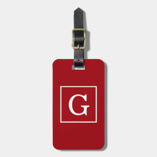 Cranberry Red White Framed Initiaal Monogram Bagagelabel