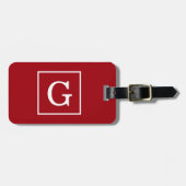 Cranberry Red White Framed Initiaal Monogram Bagagelabel (Voorkant horizontaal)