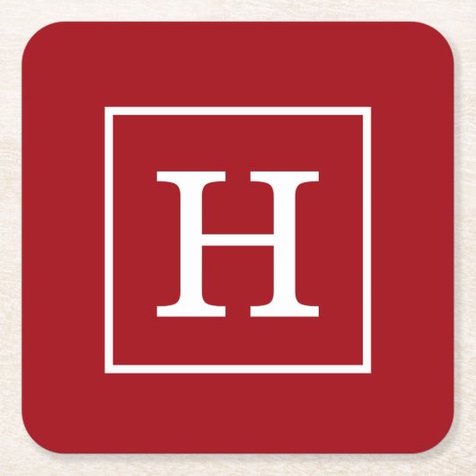 Cranberry Red White Framed Initiaal Monogram Kartonnen Onderzetters (Voorkant)