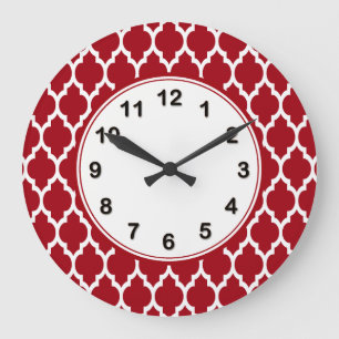 Cranberry Red White Moroccan Quatrefoil Pattern #4 Grote Klok