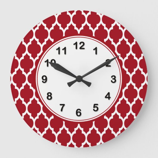 Cranberry Red White Moroccan Quatrefoil Pattern #4 Grote Klok (Voorkant)