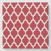 Cranberry Red White Moroccan Quatrefoil Pattern #4 Stenen Onderzetter (Voorkant)