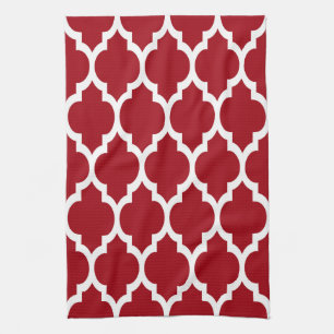 Cranberry Red White Moroccan Quatrefoil Pattern #4 Theedoek