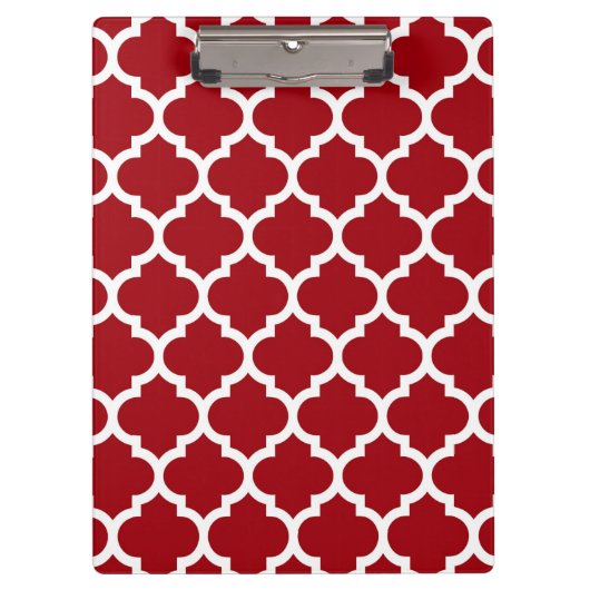Cranberry Red White Moroccan Quatrefoil Pattern #5 Klembord (Voorkant)