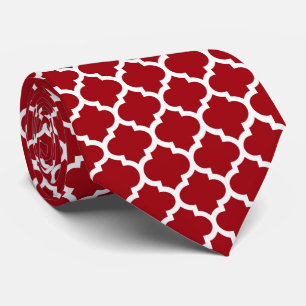 Cranberry Red White Moroccan Quatrefoil Pattern #5 Stropdas