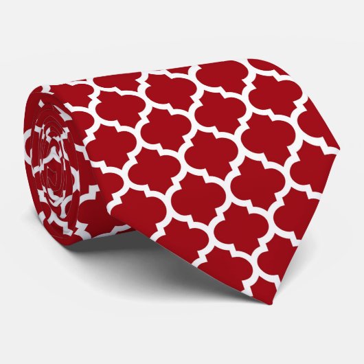Cranberry Red White Moroccan Quatrefoil Pattern #5 Stropdas (Opgerold)