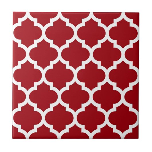 Cranberry Red White Moroccan Quatrefoil Pattern #5 Tegeltje (Voorkant)