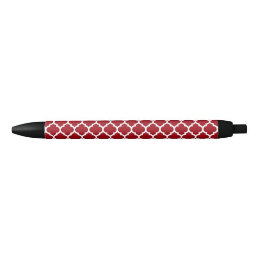 Cranberry Red White Moroccan Quatrefoil Pattern #5 Zwarte Inkt Pen (Voorkant)