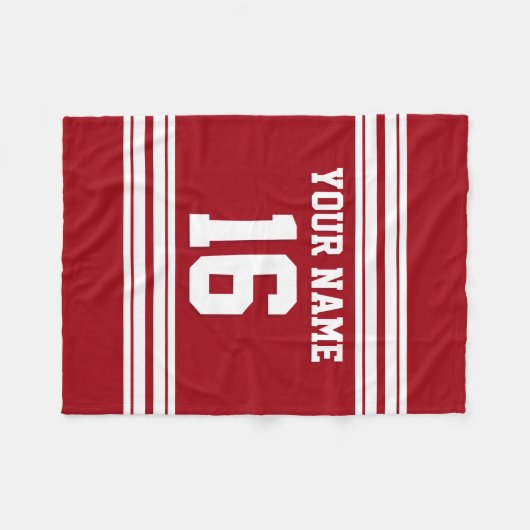 Cranberry Red White Sports Jersey Fleece Deken (Voorkant (Horizontaal))
