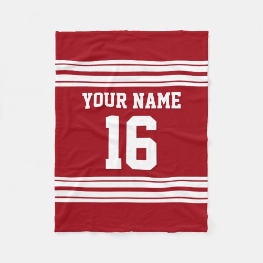 Cranberry Red White Sports Jersey Fleece Deken (Voorkant)