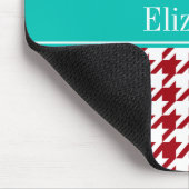 Cranberry Red Wht Houndstooth Blauwgroen naam Mono Muismat (Hoek)