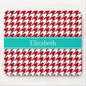 Cranberry Red Wht Houndstooth Blauwgroen naam Mono Muismat (Voorkant)