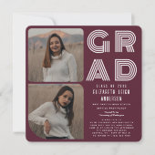 Cranberry Retro Foto Afstuderen Party Uitnodiging (Voorkant)