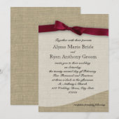 Cranberry Ribbon en Burlap bruiloft Kaart (Voorkant / Achterkant)