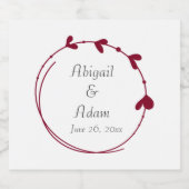 Cranberry rode eenvoudige hart krans bruiloft sparkling wijnetiket (Enkel label)