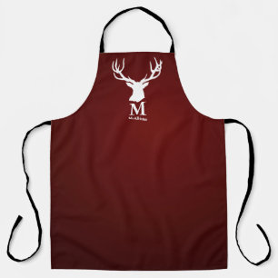 Cranberry rode eland hert bok monogram familienaam schort