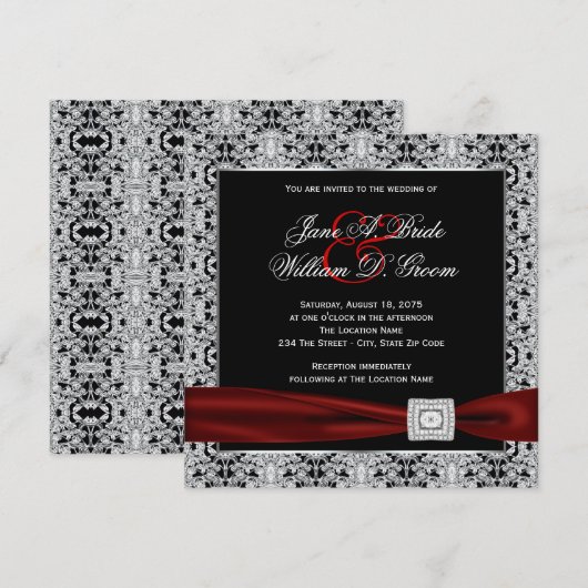 Cranberry rode en zwarte bruiloft kaart (Voorkant / Achterkant)