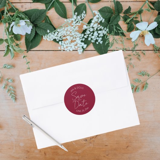 Cranberry Rode Stijl Trouwkaart Save the Date Ronde Sticker