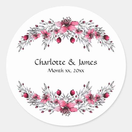 Cranberry rode Waterverf bloesems Ronde Sticker (Voorkant)