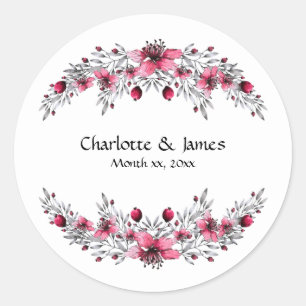 Cranberry rode Waterverf bloesems Ronde Sticker