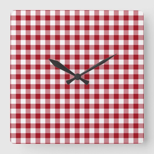 Cranberry rood en wit gecontroleerd gingham patroo vierkante klok (Voorkant)