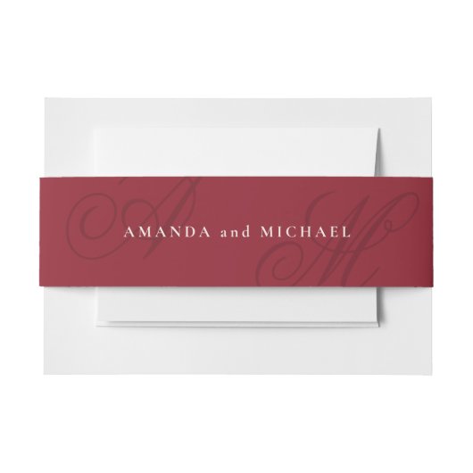 Cranberry rood moderne rand elegante monogram brui uitnodigingen wikkel (Voorkant Voorbeeld)