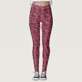 Cranberry Rood Navy Blauwe Madras Patchwork Strepe Leggings (Voorkant)