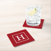 Cranberry Rood Wit Omlijst Initiaal Monogram Kartonnen Onderzetters (Insitu)